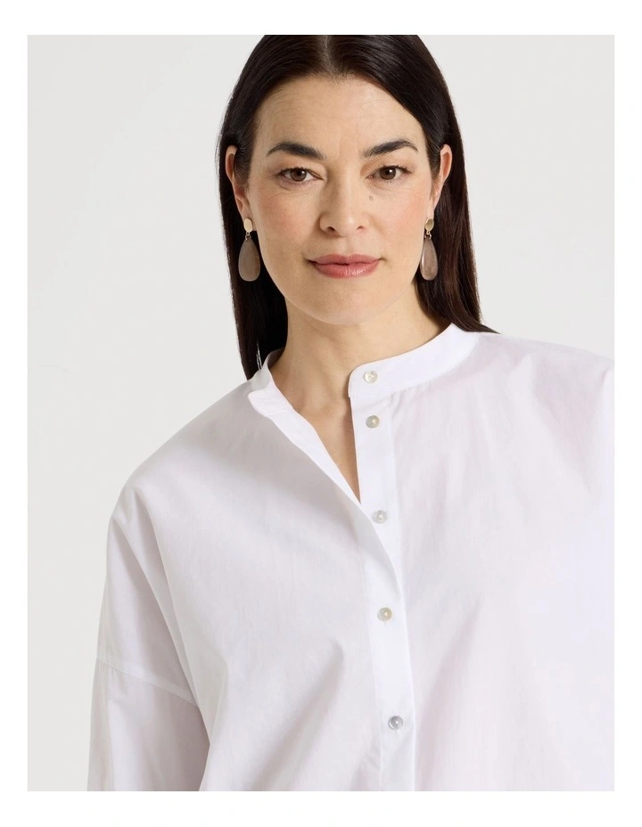 3/4 Sleeve Shirt With Curved Back Hem in White image 2