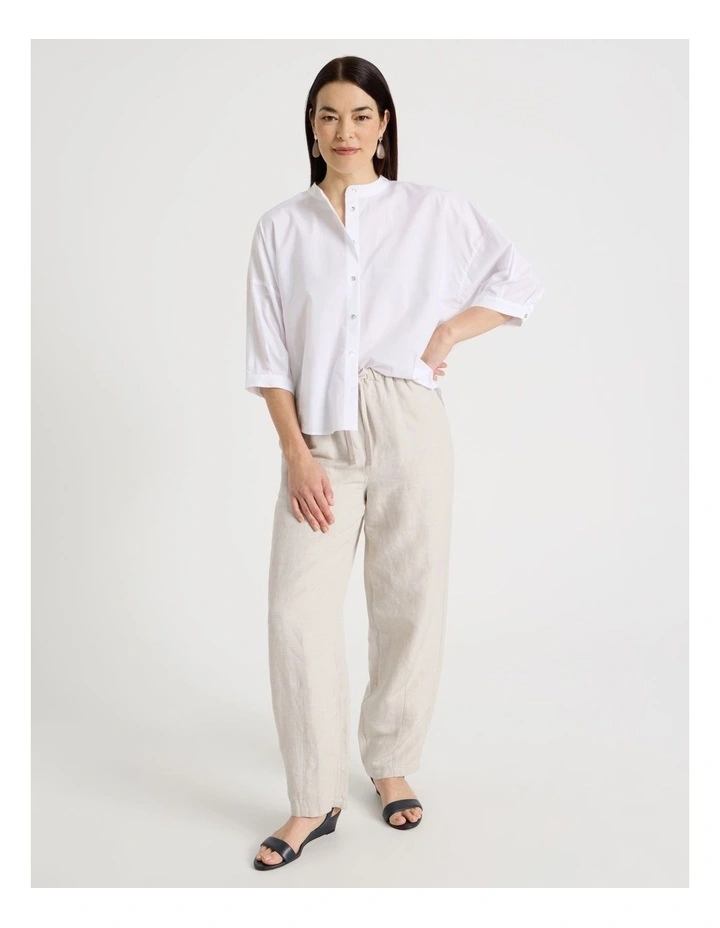 3/4 Sleeve Shirt With Curved Back Hem in White image 3