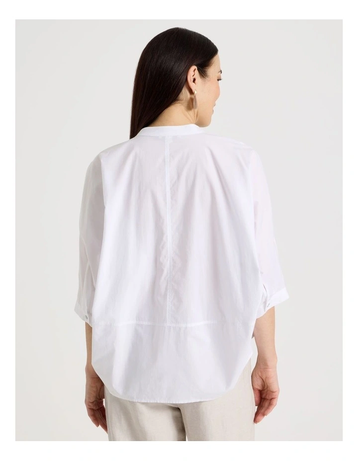 3/4 Sleeve Shirt With Curved Back Hem in White image 6