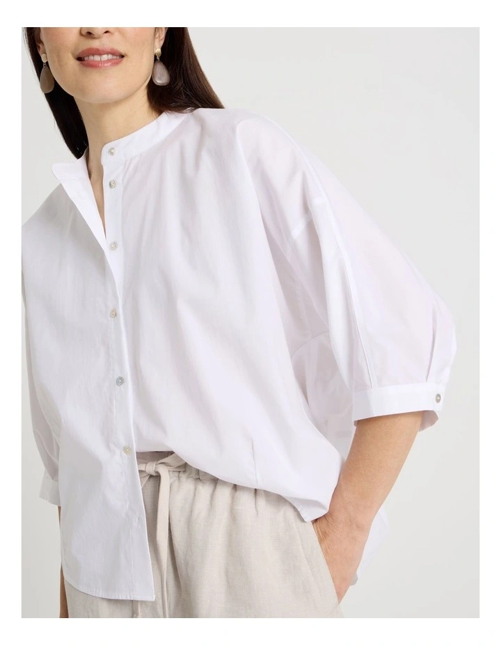 3/4 Sleeve Shirt With Curved Back Hem in White image 7
