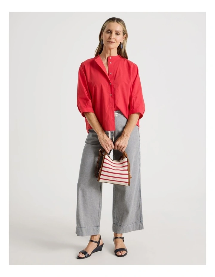 3/4 Sleeve Shirt With Curved Back Hem in Red image 4