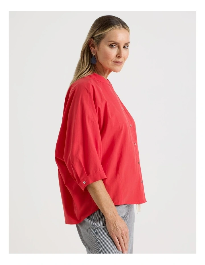 3/4 Sleeve Shirt With Curved Back Hem in Red image 6