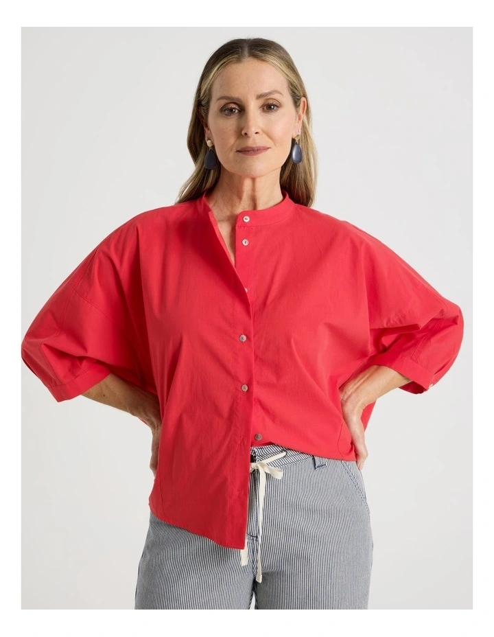 3/4 Sleeve Shirt With Curved Back Hem in Red image 7