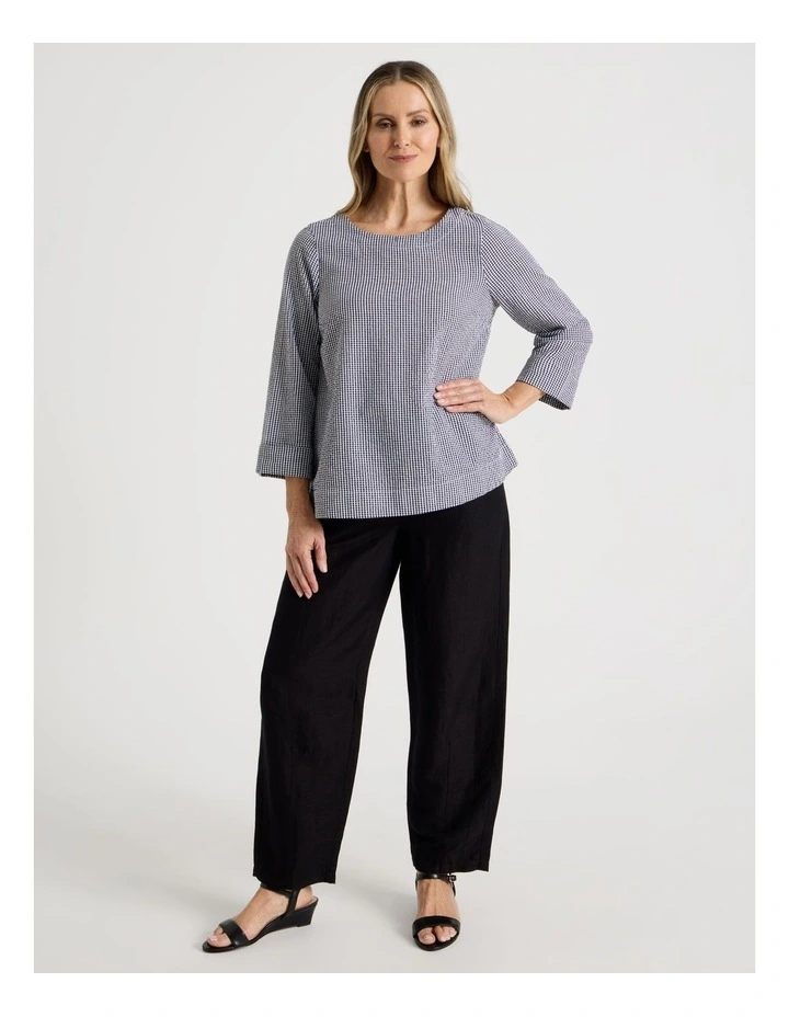 3/4 Sleeve Top With Fold Back Cuff in Black/White Gingham image 2