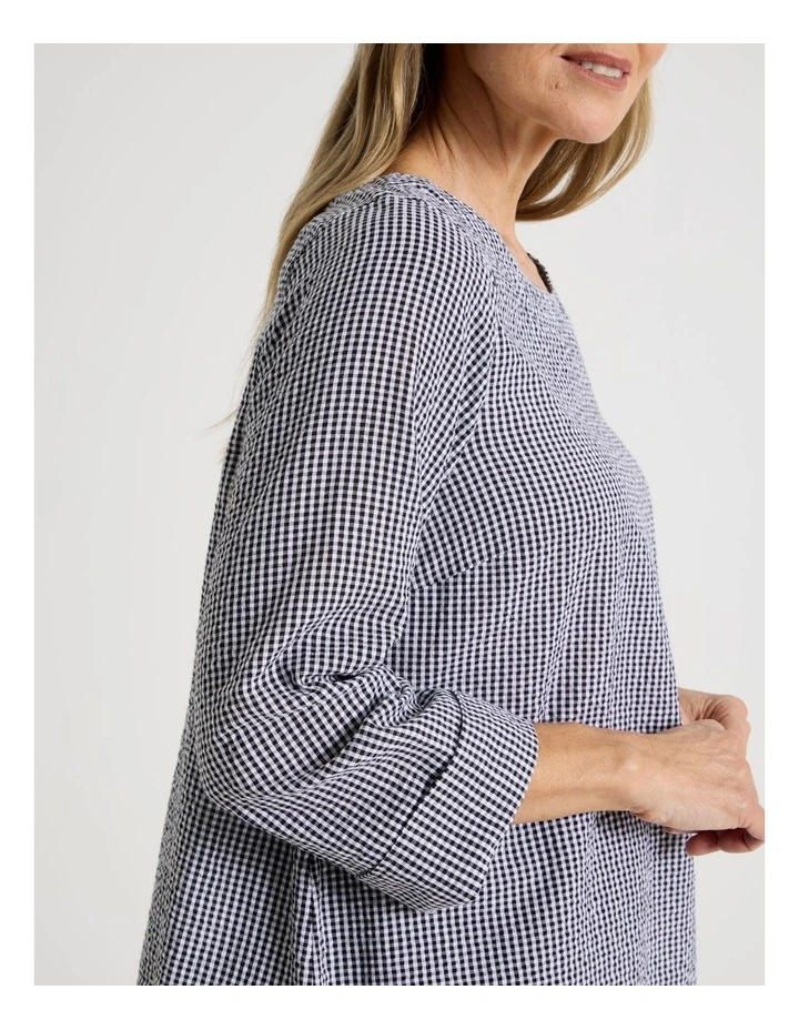 3/4 Sleeve Top With Fold Back Cuff in Black/White Gingham image 4