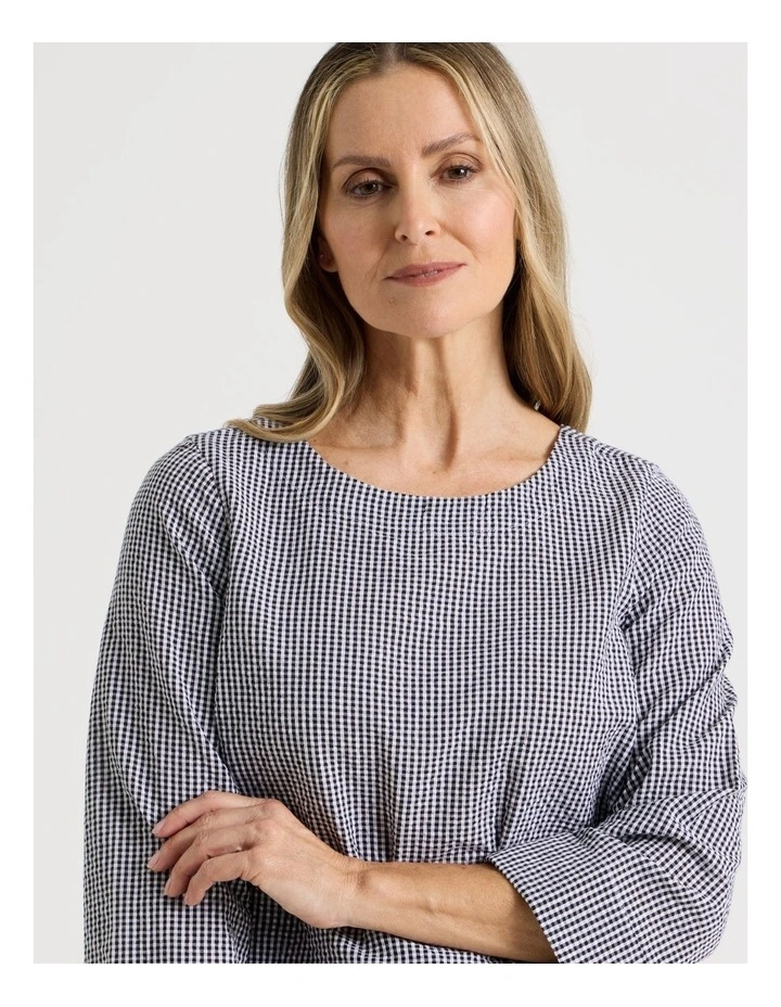 3/4 Sleeve Top With Fold Back Cuff in Black/White Gingham image 5
