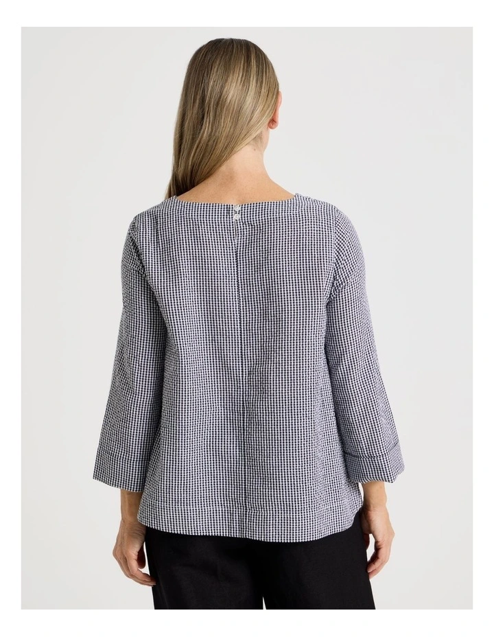3/4 Sleeve Top With Fold Back Cuff in Black/White Gingham image 6