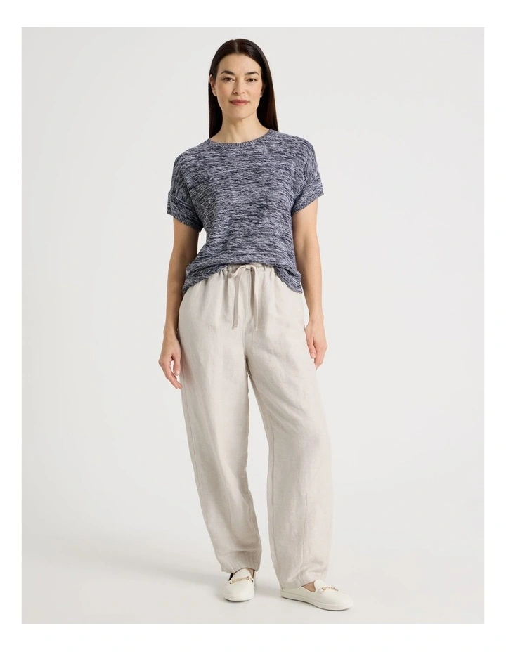 Knitted Short Extended Sleeve Top With Boat Neck in Navy/Ivory Twist image 3