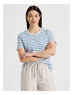 Wardrobe Staple Short Sleeve Tee in Slate/White Stripe