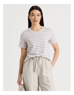 Wardrobe Staple Short Sleeve Tee in Neutral/White Stripe