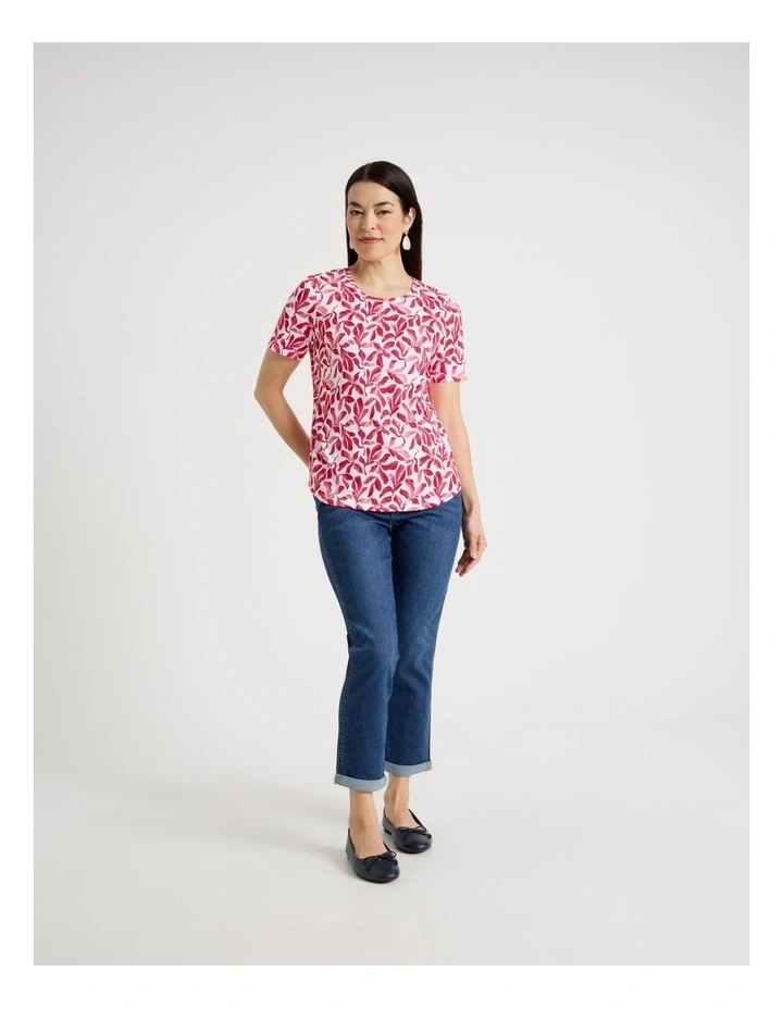 Wardrobe Staple Short Sleeve Tee in White/Reds Watercolour Leaf Print image 2