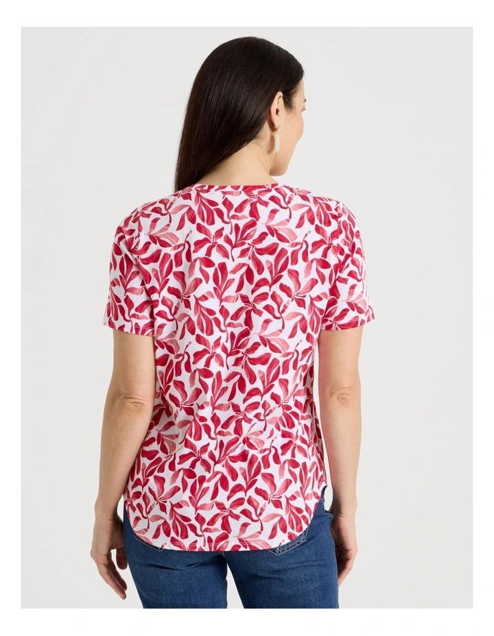 Wardrobe Staple Short Sleeve Tee in White/Reds Watercolour Leaf Print image 6