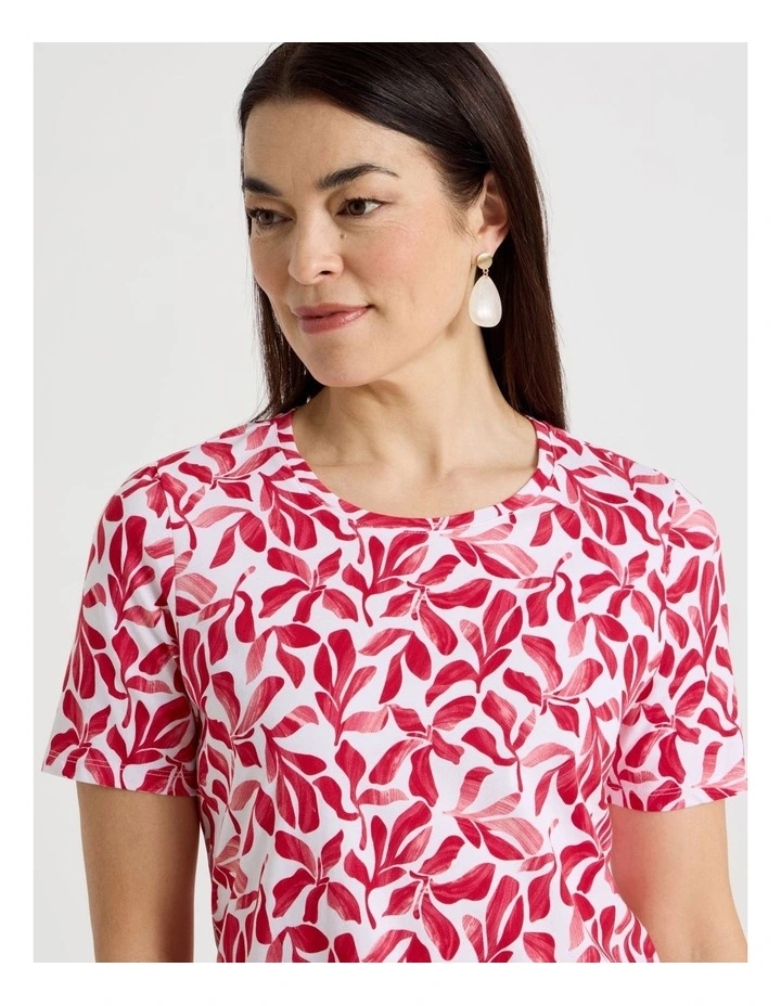 Wardrobe Staple Short Sleeve Tee in White/Reds Watercolour Leaf Print image 7