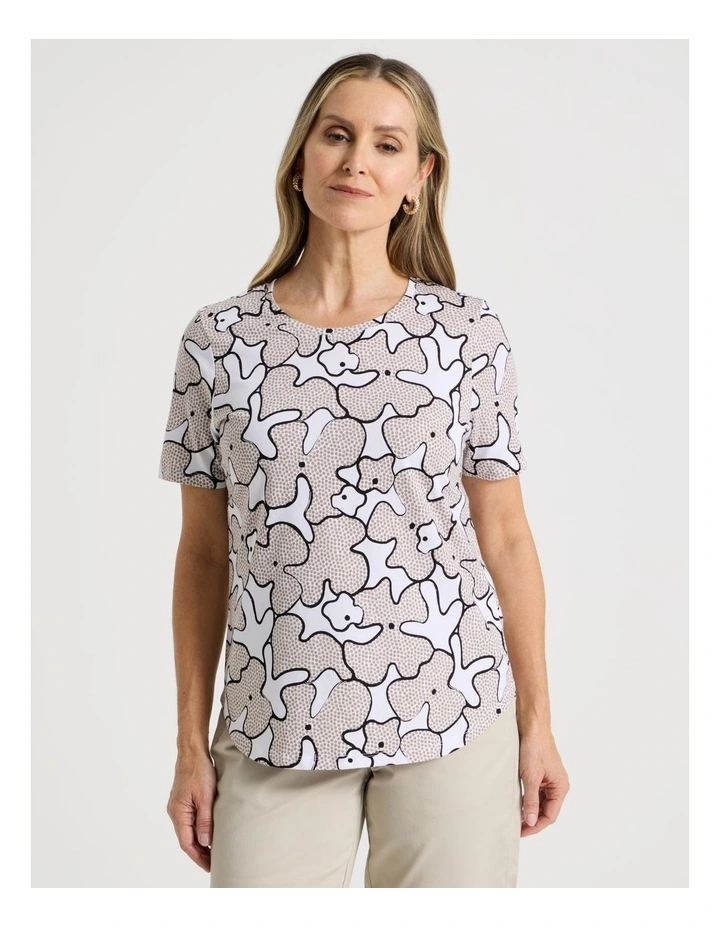 Wardrobe Staple Short Sleeve Tee in White/Neutral Spot Abstract Floral image 3