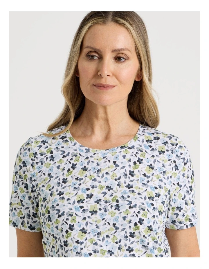 Wardrobe Staple Short Sleeve Tee in Blues/Greens Watercolour Floral Ditsy Print image 4