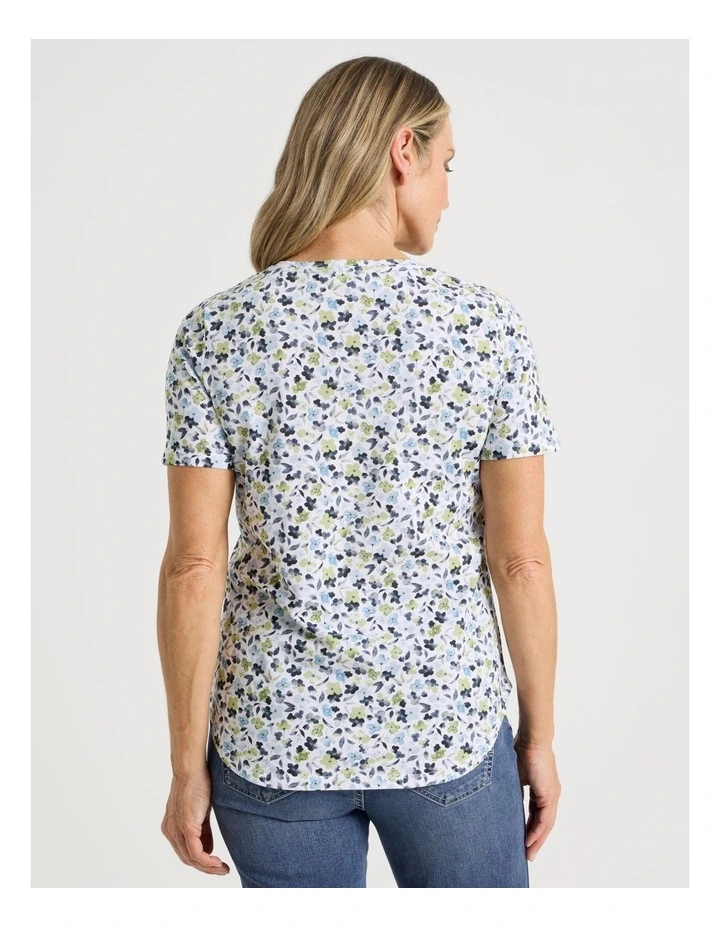 Wardrobe Staple Short Sleeve Tee in Blues/Greens Watercolour Floral Ditsy Print image 6