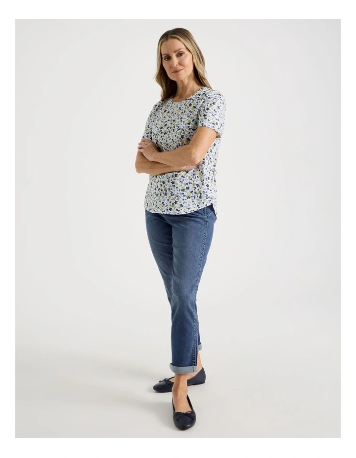 Wardrobe Staple Short Sleeve Tee in Blues/Greens Watercolour Floral Ditsy Print image 7