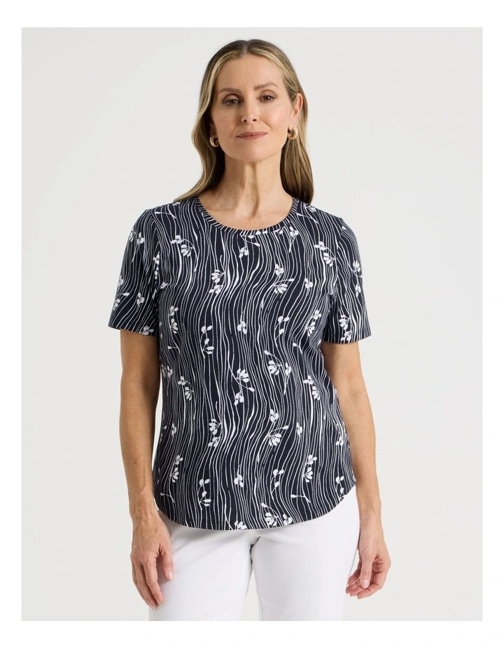 Wardrobe Staple Short Sleeve Tee in Blue/White Wavy Stripe/Floral image 1