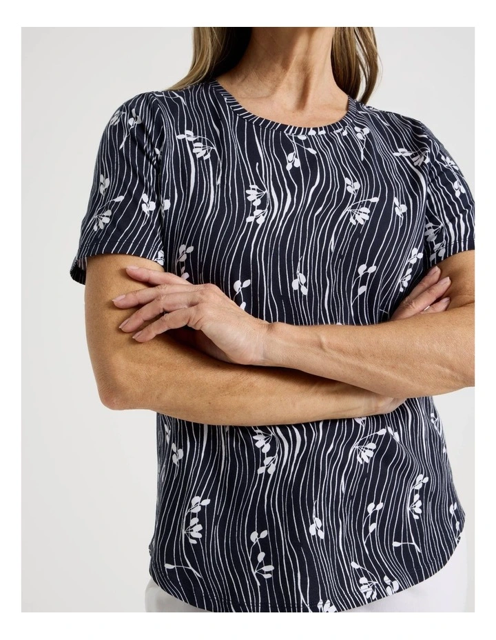 Wardrobe Staple Short Sleeve Tee in Blue/White Wavy Stripe/Floral image 2