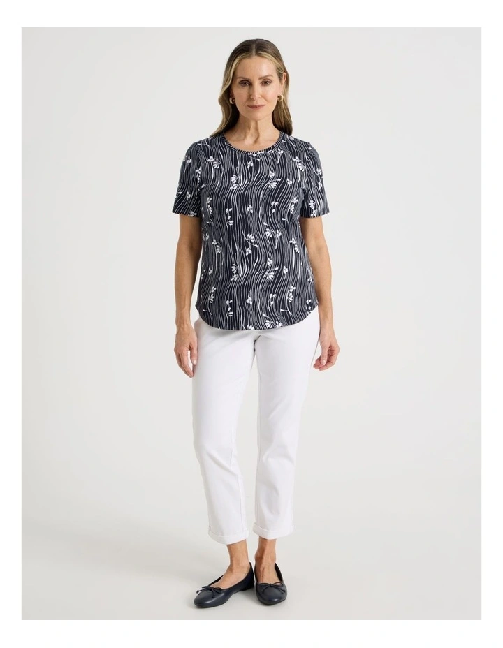 Wardrobe Staple Short Sleeve Tee in Blue/White Wavy Stripe/Floral image 3
