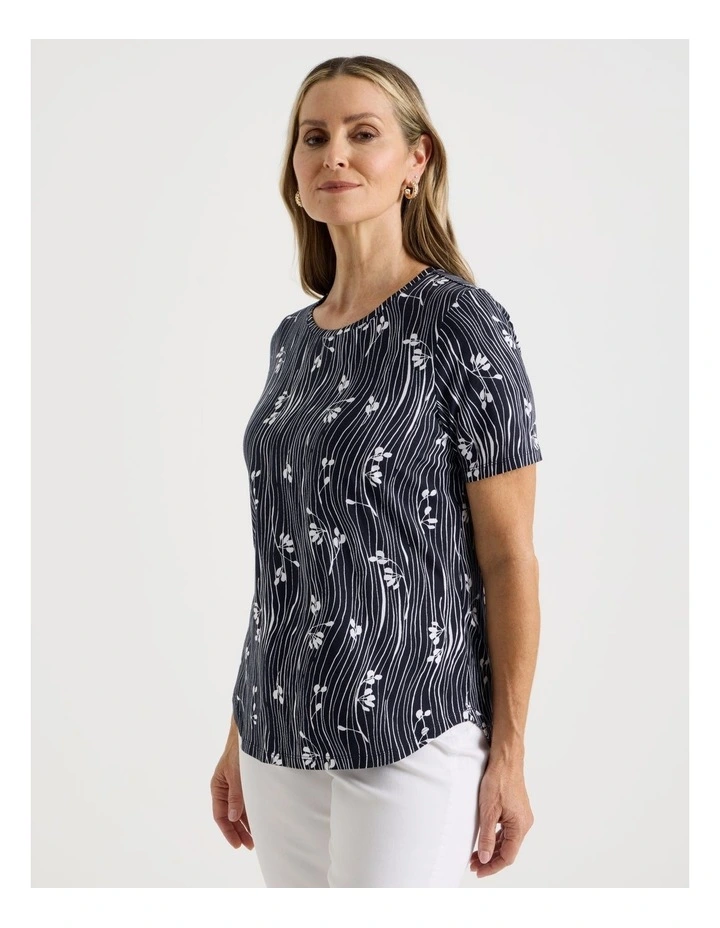 Wardrobe Staple Short Sleeve Tee in Blue/White Wavy Stripe/Floral image 4