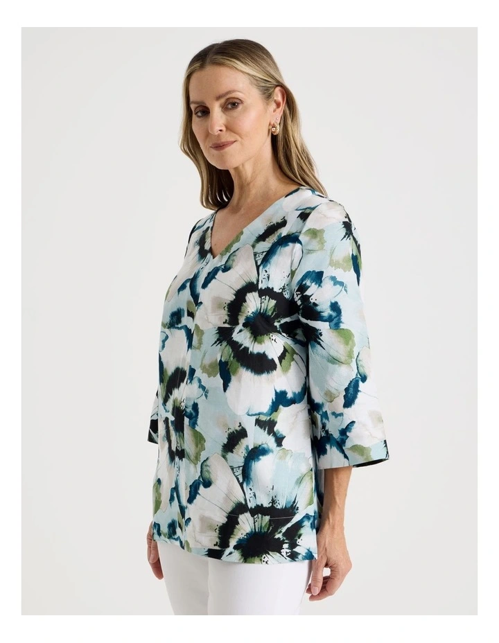 Long Sleeve V-Neck Tunic in Blues/Olive Blurred Floral image 5