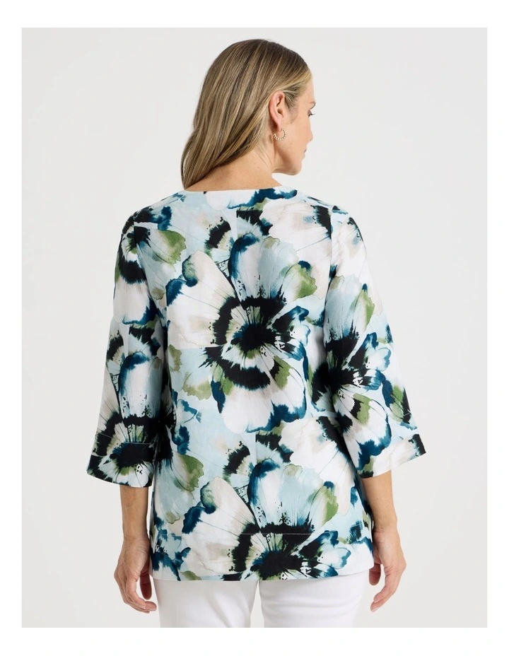 Long Sleeve V-Neck Tunic in Blues/Olive Blurred Floral image 6