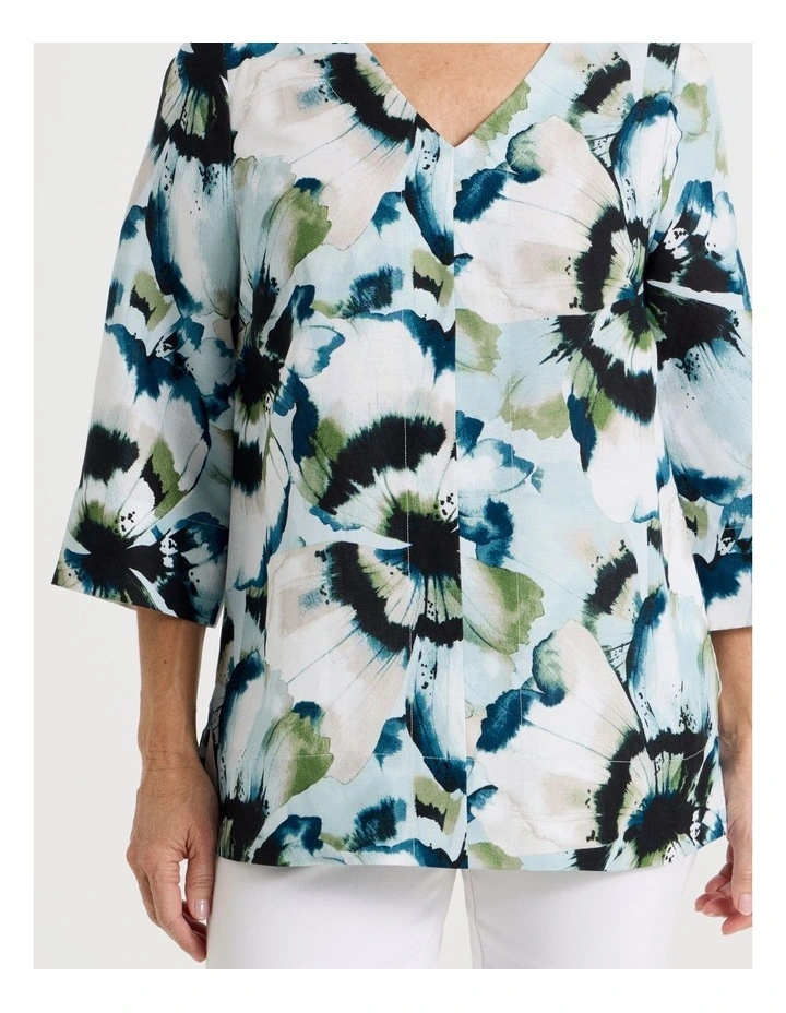 Long Sleeve V-Neck Tunic in Blues/Olive Blurred Floral image 7