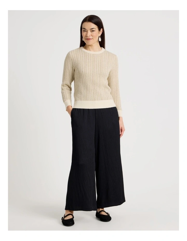 3/4 Sleeve Pointelle Knit Jumper With Lurex in Neutral/Gold image 3