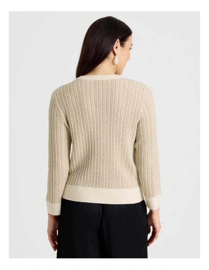 3/4 Sleeve Pointelle Knit Jumper With Lurex in Neutral/Gold image 6