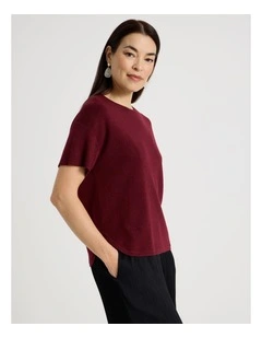 Fully Fashioned Short Drop Shoulder Top in Burgandy Lurex