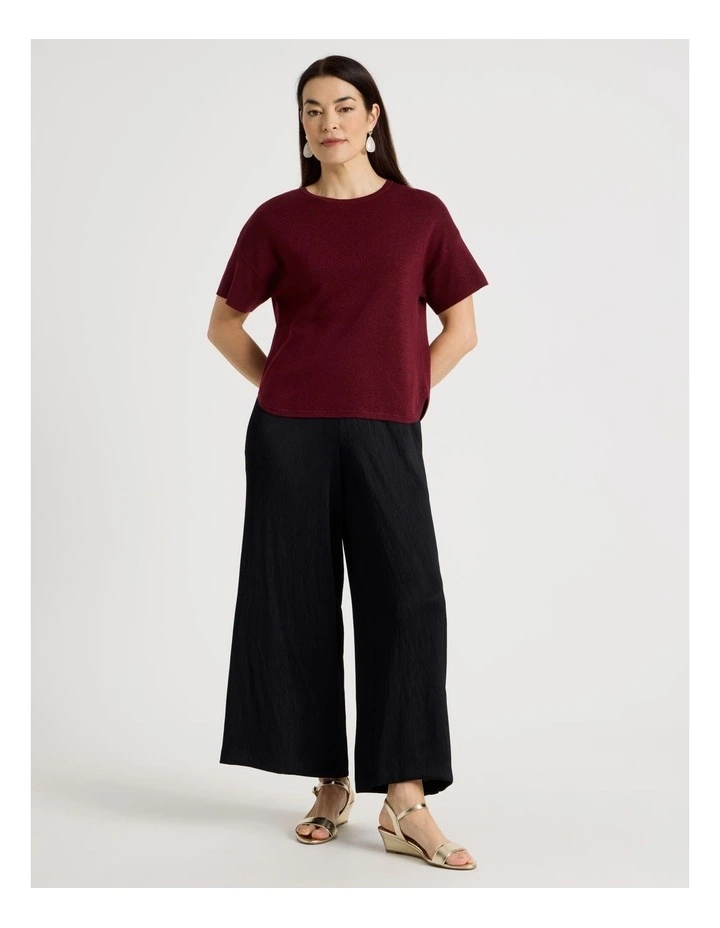 Fully Fashioned Short Drop Shoulder Top in Burgandy Lurex image 2