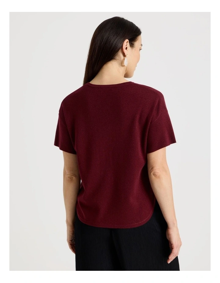 Fully Fashioned Short Drop Shoulder Top in Burgandy Lurex image 6