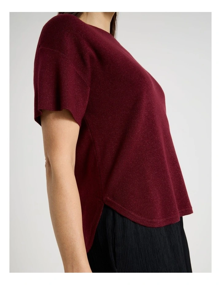 Fully Fashioned Short Drop Shoulder Top in Burgandy Lurex image 7