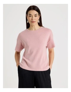 Fully Fashioned Short Drop Shoulder Top in Chalk Pink Lurex