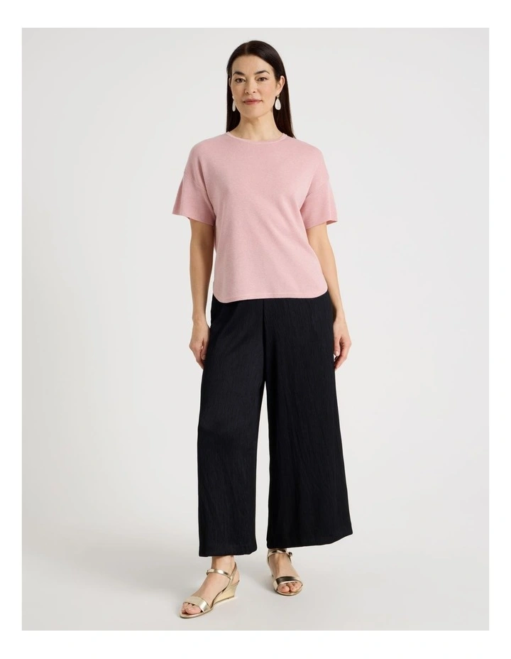 Fully Fashioned Short Drop Shoulder Top in Chalk Pink Lurex image 2