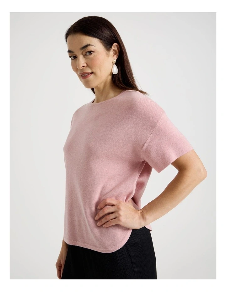 Fully Fashioned Short Drop Shoulder Top in Chalk Pink Lurex image 3