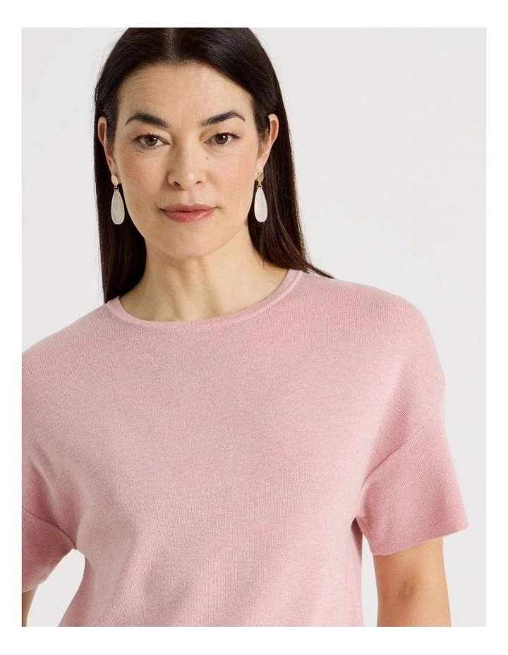 Fully Fashioned Short Drop Shoulder Top in Chalk Pink Lurex image 4