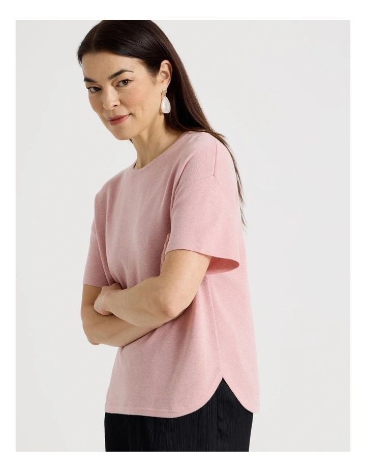 Fully Fashioned Short Drop Shoulder Top in Chalk Pink Lurex image 5