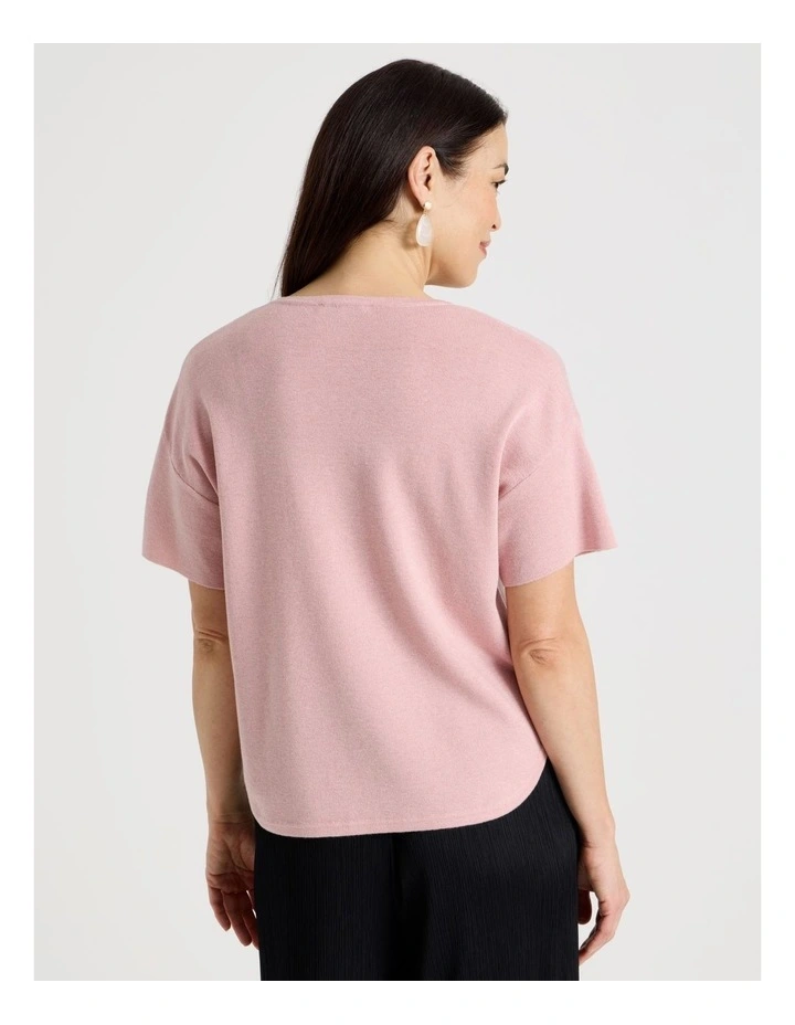 Fully Fashioned Short Drop Shoulder Top in Chalk Pink Lurex image 6