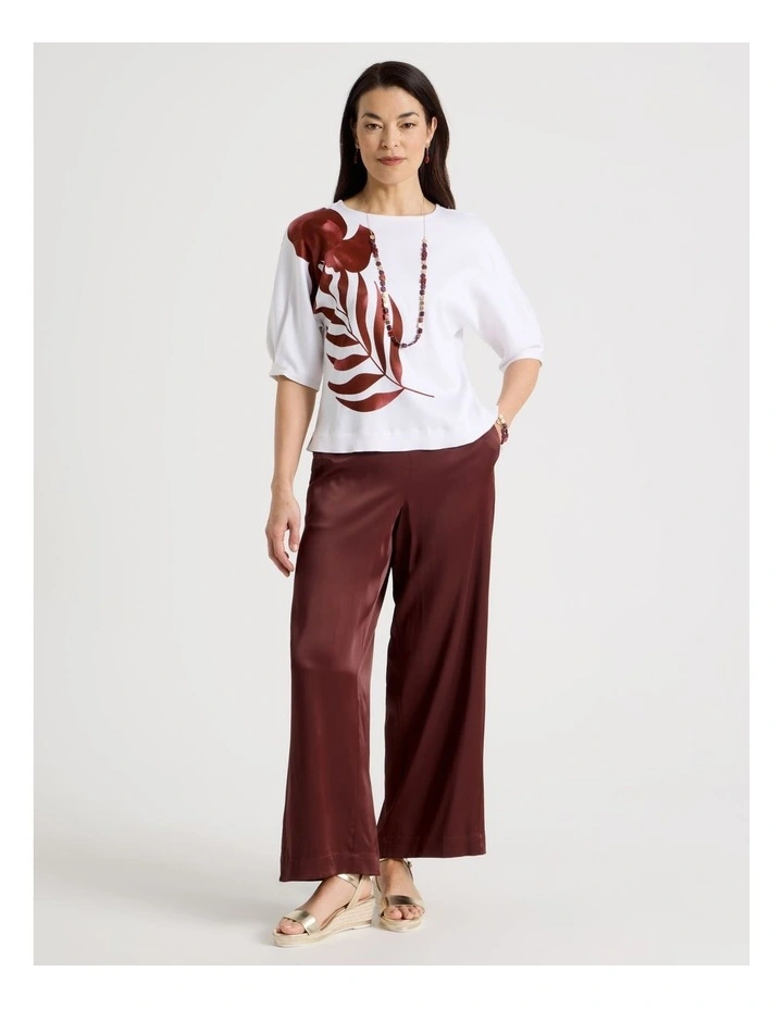 Tuck Elbow Length Sleeve Top With Impact Print in Ivory/Burgundy image 2