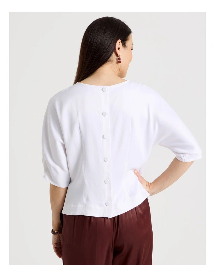 Tuck Elbow Length Sleeve Top With Impact Print in Ivory/Burgundy image 6