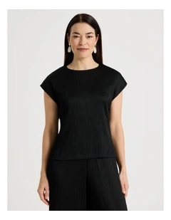 Sleeveless Plisse Top in Black