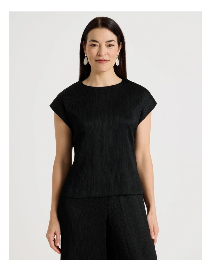 Sleeveless Plisse Top in Black image 1