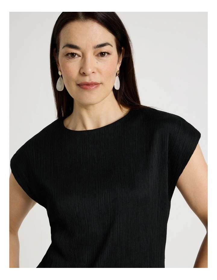 Sleeveless Plisse Top in Black image 2