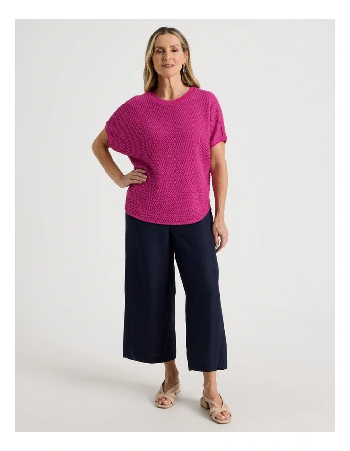 Extended Short Sleeve Tee with Curved Hem in Hot Pink image 2