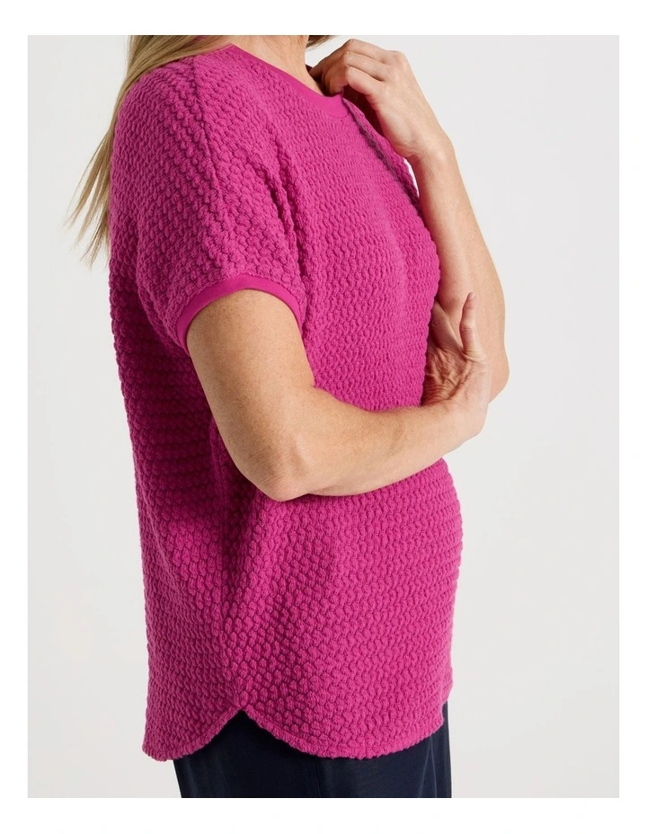 Extended Short Sleeve Tee with Curved Hem in Hot Pink image 3