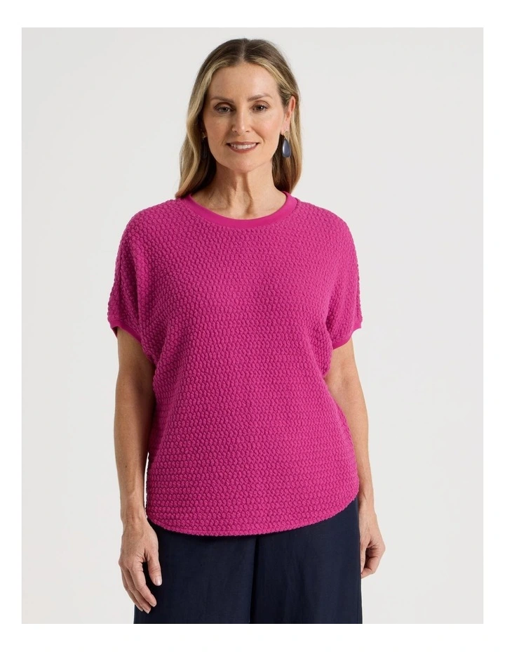 Extended Short Sleeve Tee with Curved Hem in Hot Pink image 4