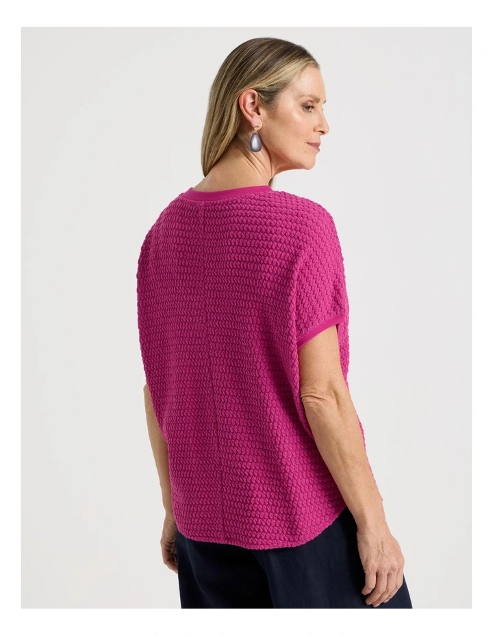 Extended Short Sleeve Tee with Curved Hem in Hot Pink image 6