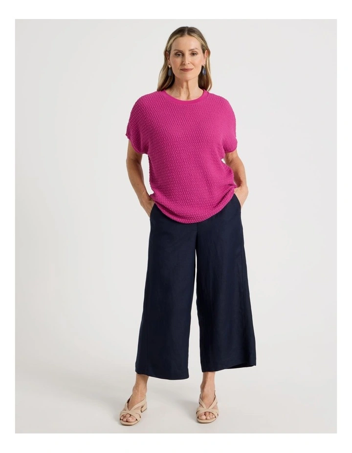 Extended Short Sleeve Tee with Curved Hem in Hot Pink image 7